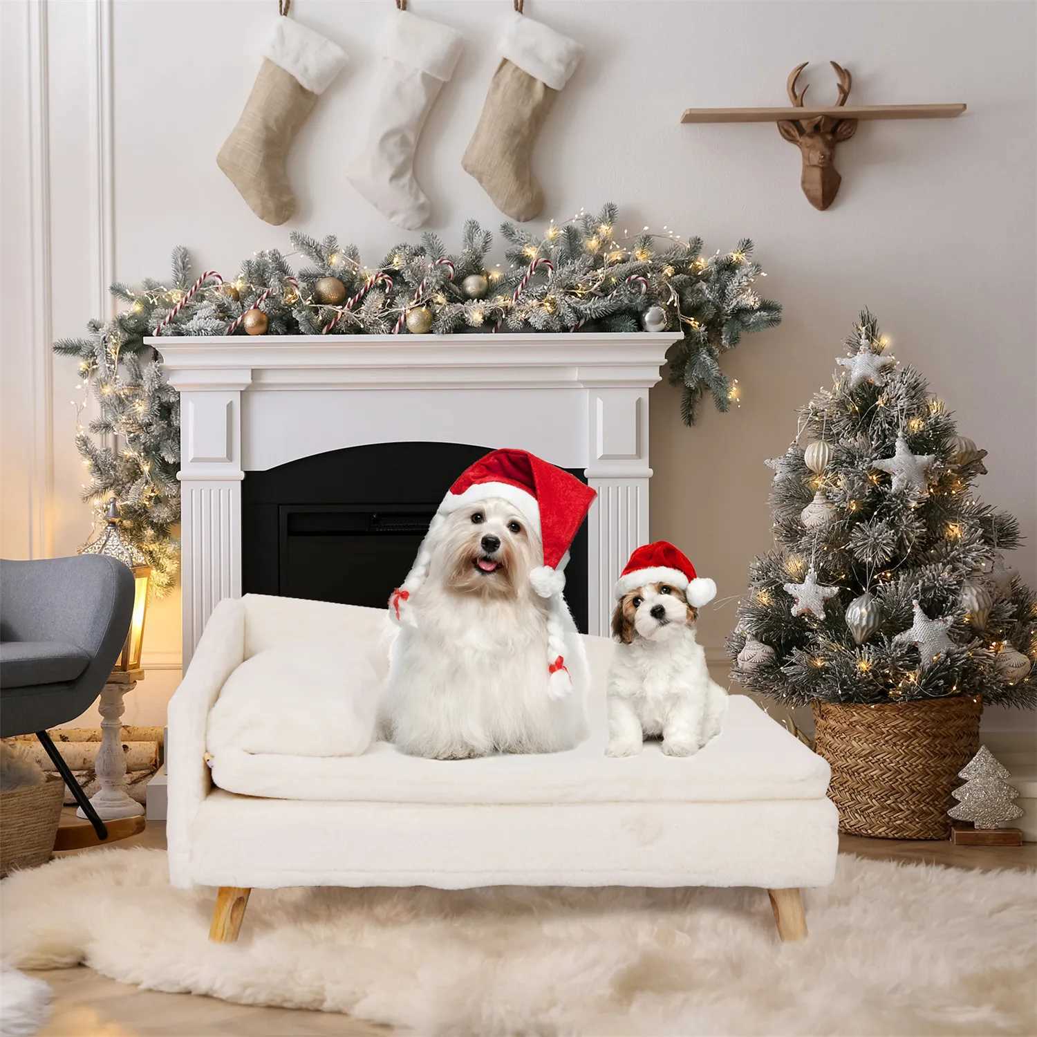 Elevator pet bed Nordic pet footstool bed waterproof with comfortable cushion pet sofa bed with hardwood legs suitable for small dogs and cats X250412