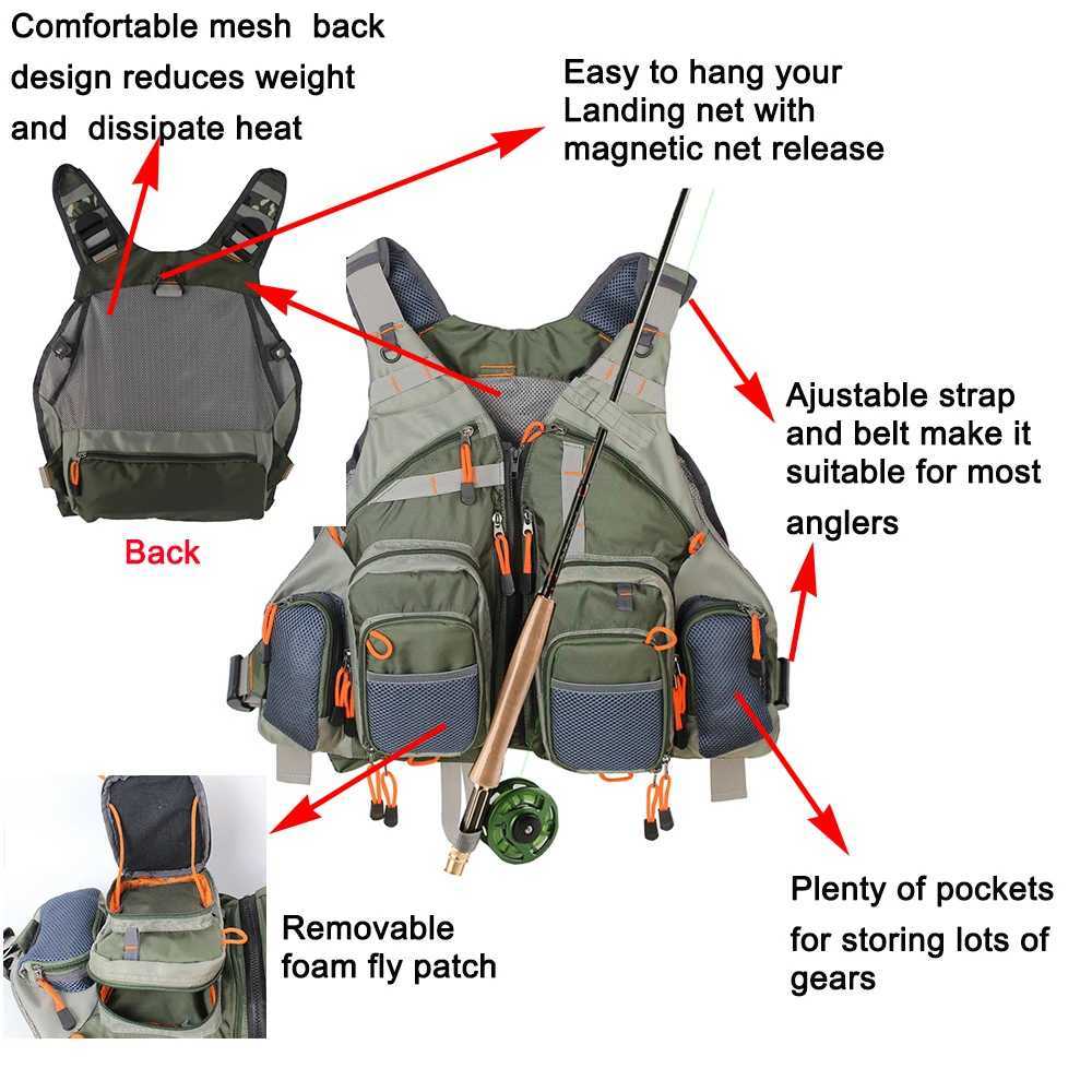 Fly Fishing Vest Multi Pocket Mesh Adjustable Size Gifts for Men and Women Z250411