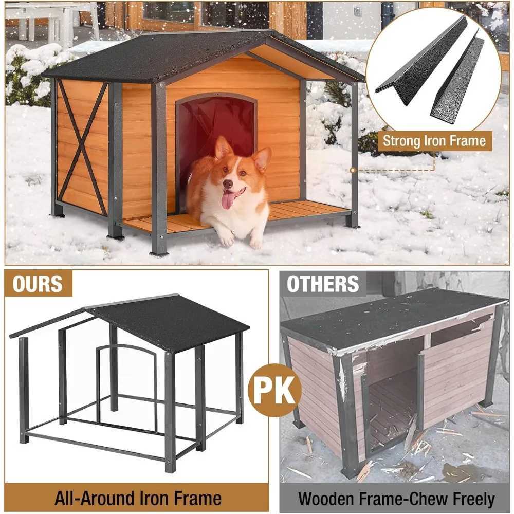 Outdoor dog house insulated oversized dog house with lining for winter hot dog house with 100% insulated all iron frame X250412