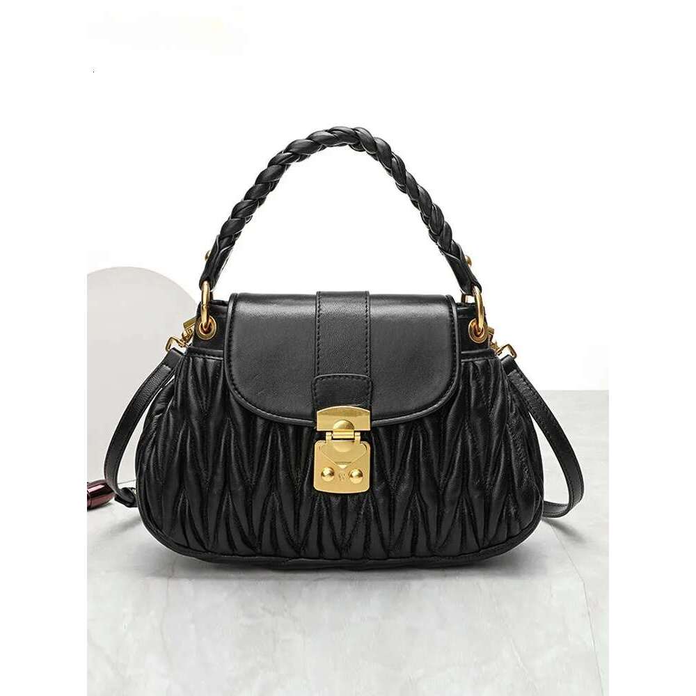 Designer Women Sheepskin Pleated Underarm Office Ladies Flap Weave Handbag Genuine Leather Shoulder Crossbody Bag