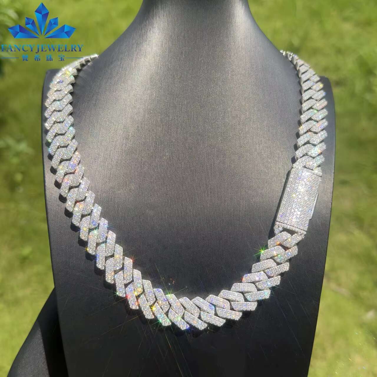 Custom Hip Hop Necklace Jewelry 925 Silver Yellow Solid Gold VVS1 Moissanite Diamond Iced Out 12mm 15mm 20mm Cuban Link Chain