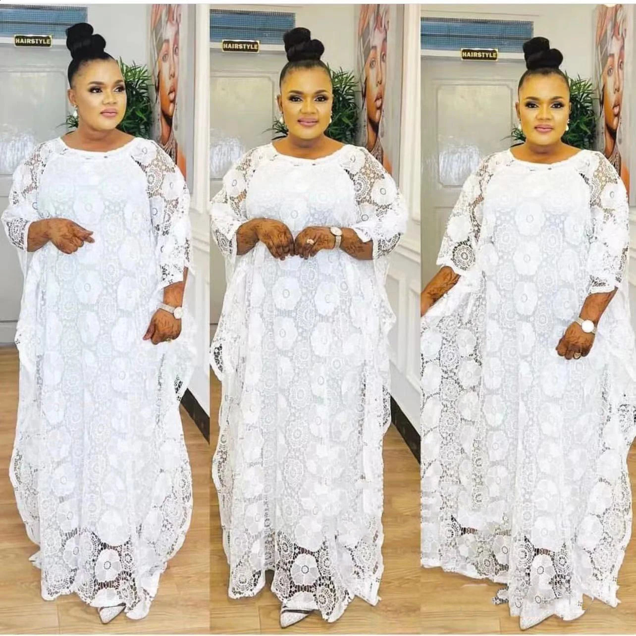 MAMADA L7621 African Womens Clothing Dashiki Abaya Fashion White Lace Fabric Long SkirtInterior Heavy Duty Free Size 250411