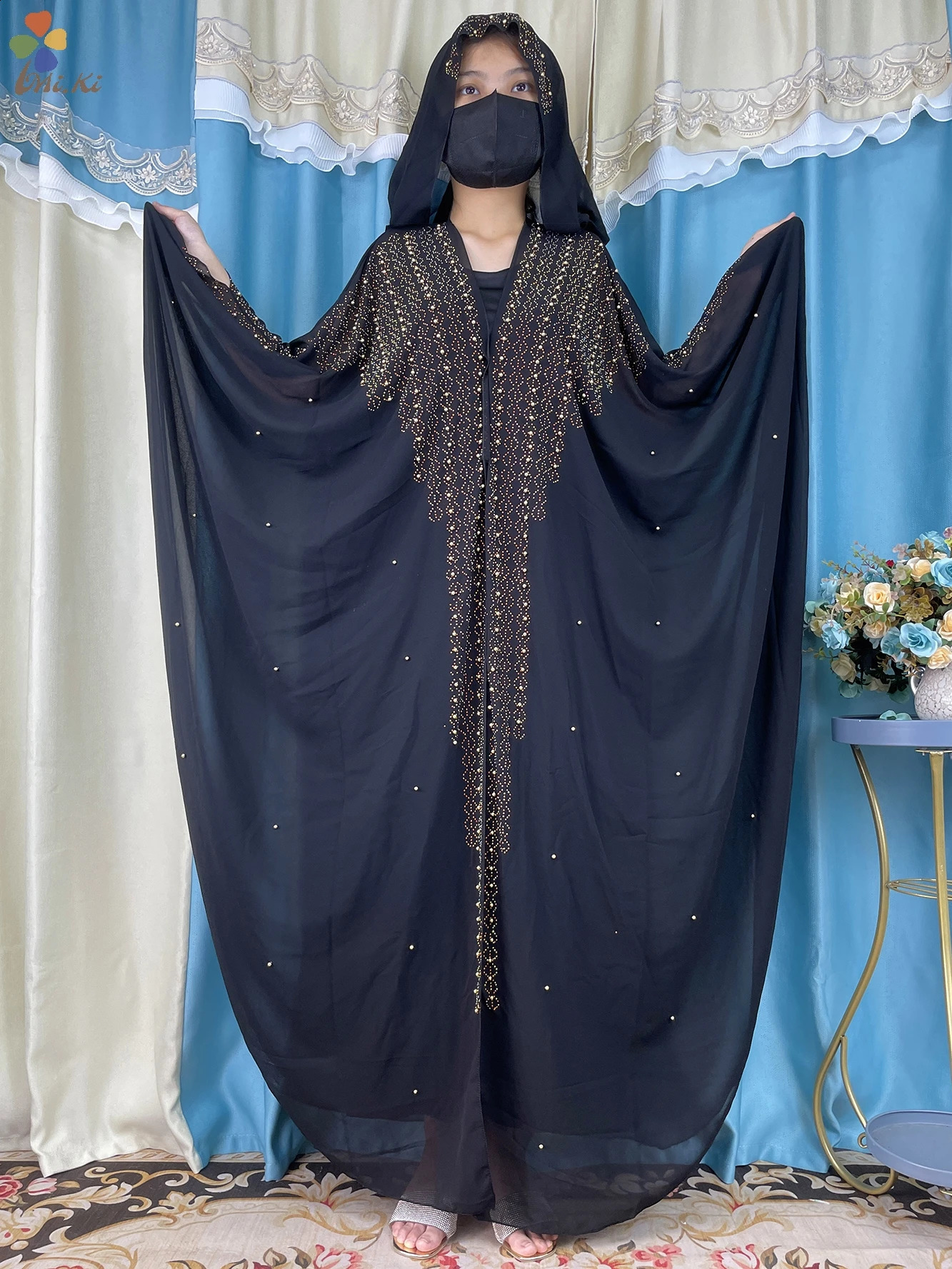 Open Muslim fashion clothing diamond y cardigan plus size African Abaya womens Robe Boubou Islamic 250411