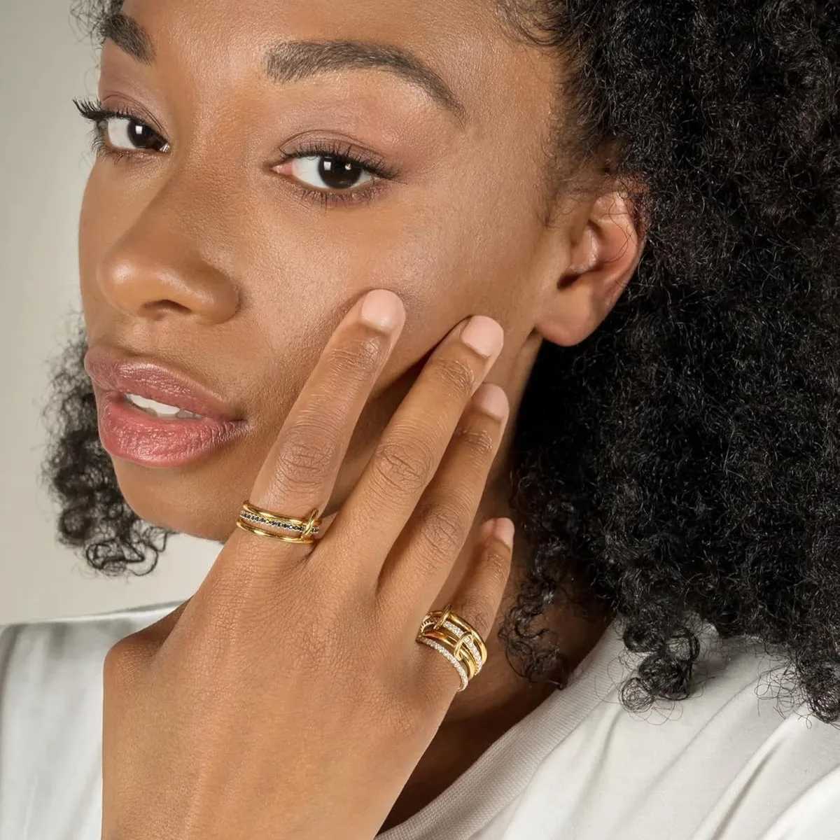 Niche two tone copper jewelry ring hypoallergenic Ins style stacked artwork suitable for young womenXJ250412