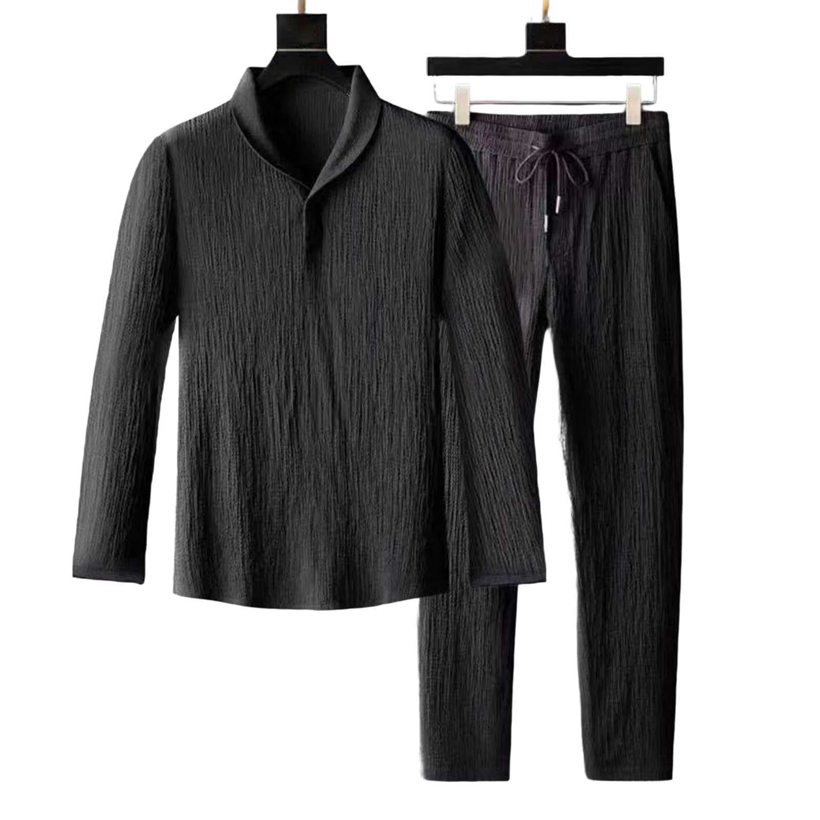2-piece/set summer mens elastic waistband pleated casual mens short sleeved pants set mens clothingXJ250412