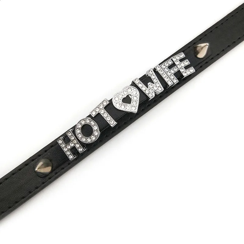 Punk rivet rhinestone letter wife necklace female girl sexy intimate leather necklace role-playing jewelry gift 250409