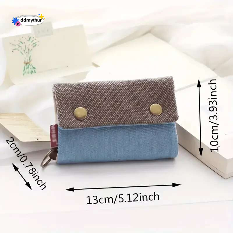 Handmade Three Fold Fabric Wallet Women Men Simple Short Zipper Purses for Teens Personality Multi-function Key Bag Card Holder ddmythur