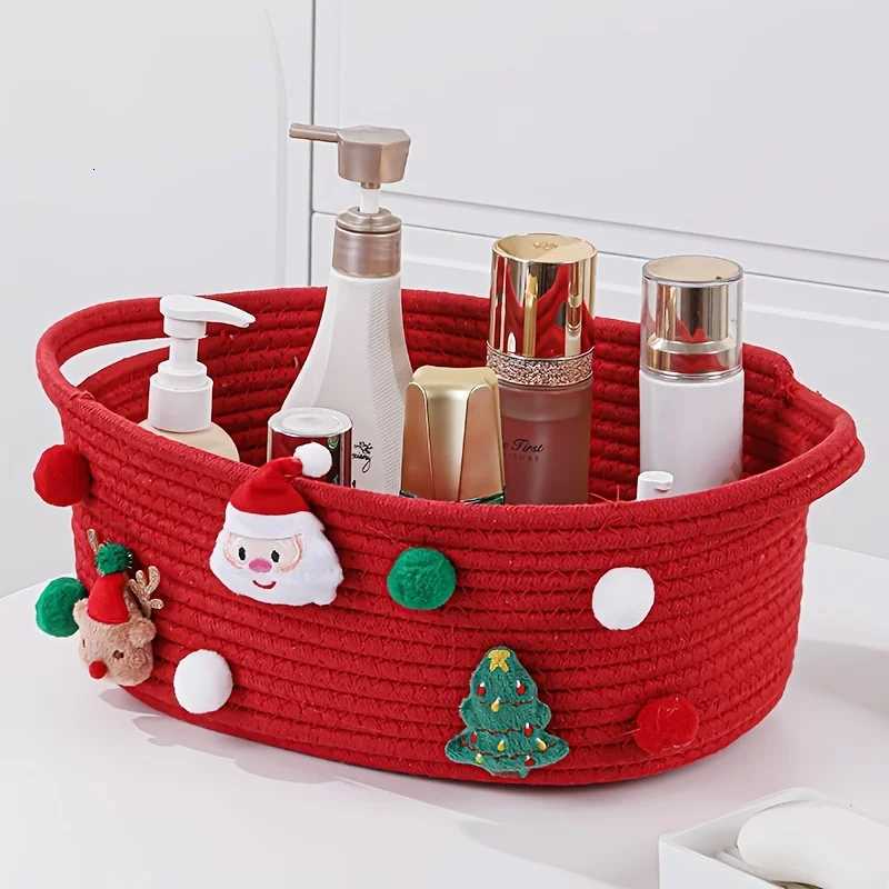 Christmas Gift Basket-Red Open-Top Storage Basket for Tree DecorationsPresentsCandy-Decorative Holiday He Decor Organizer Y251112
