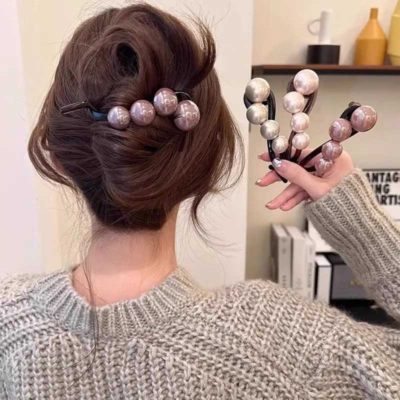 Elegant pearl twisted hair clip suitable for womens long hair racks hair clips barrel shaped sweet hair headbands fashionable hair accessories Y250401