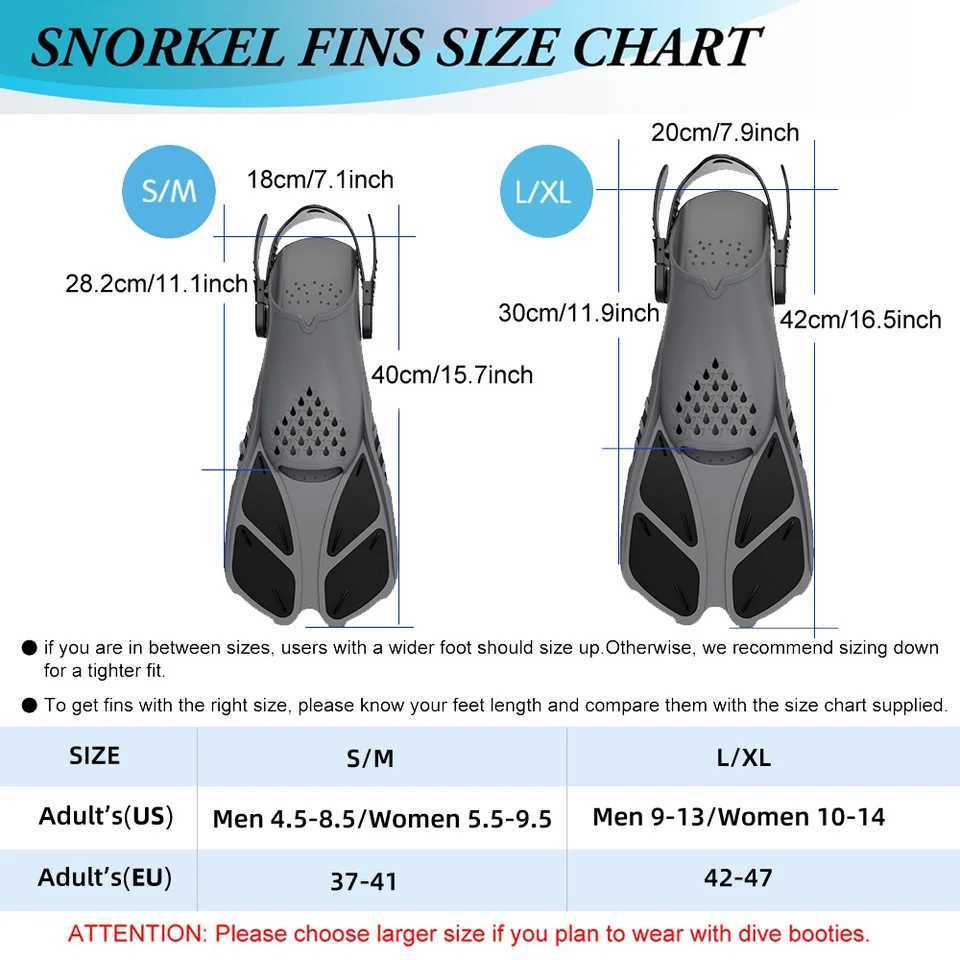 Inflatable fins adjustable buckle swimming flip cover short silicone diving shoes open heel travel size adult mensY250412