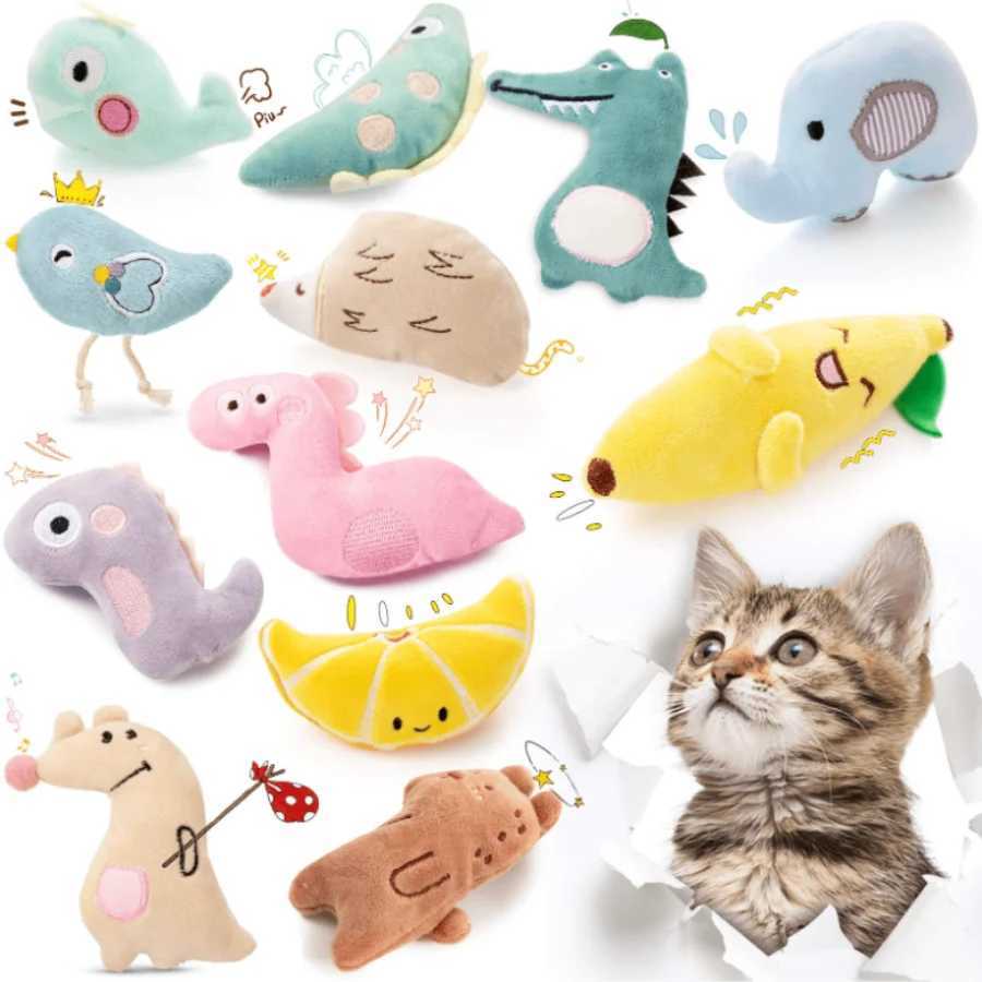 Pet Plush Bite Toy Cartoon Stuffed Animal Cute Plush Cat Chewing Toy Interactive Pet Toy Y250412