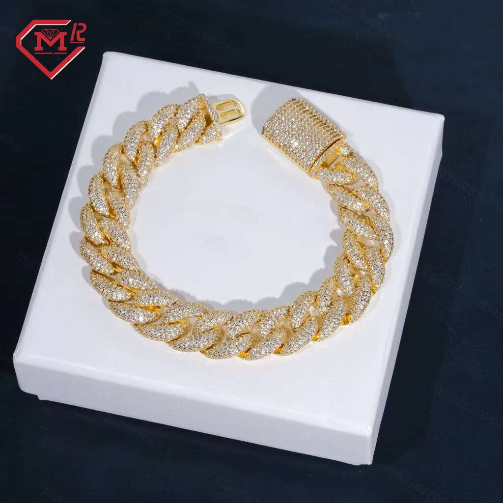 15mm Cuban Link Bracelet 5 Rows Iced Vvs Miami Mens Bracelet 925 Sterling Silver Moissanite Bracelets