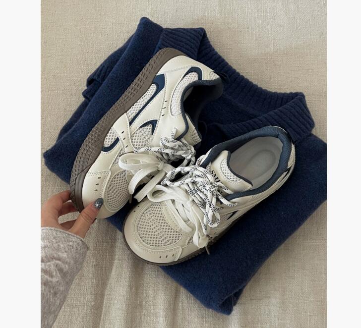 Pink double net German training board shoes for women ugly and cute spring and summer new style chic niche Korean version low top versatile sports whi