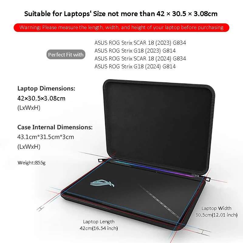 Smatree 17/18Inch Gaming Laptop Hard Sleeve Case For ROG 2024/Rog G18 2024/Frog Strix Scar 18 2023 G834