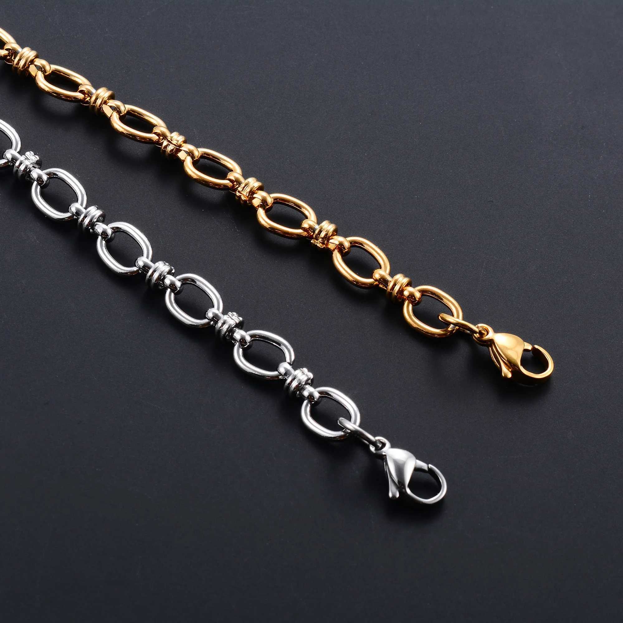 6.5mm Punk Handmade Stainless Steel Bracelet Link Oval Chain for Women Men Rock Boy Hand Chain Wristband Anklets Metal JewelryC250411
