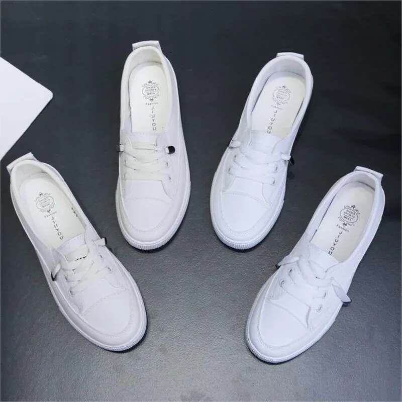 2025 Summer New Women's White Rubber Sole Vulcanized Sports Flat Shoes Women's Leather Designer Fashion Sports Shoes