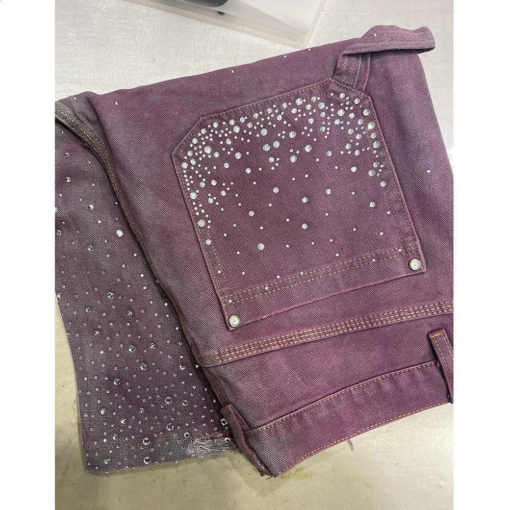 PFNW Niche Heat-melting Rhinestone Shorts With Ink Splatter Dyeing Gradient Denim Knee Length Pants Men 2025 Bottoms 28W6376 250411