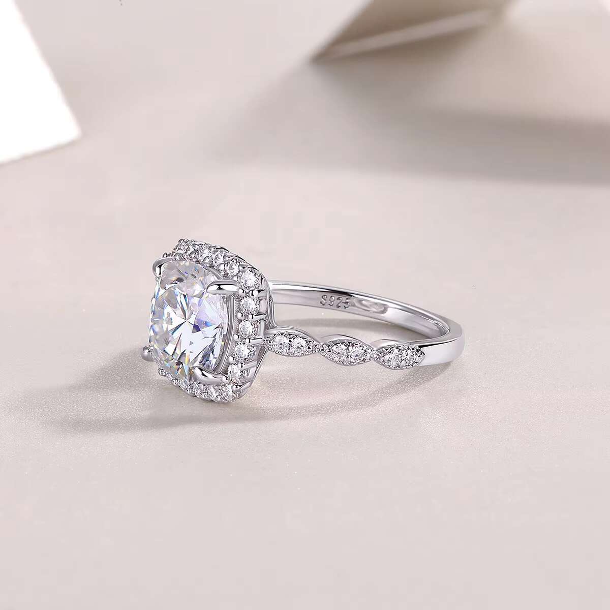 DE Cushion Cut Moissanite Women Ring Square Design 3ct Moissanite Women Ring D Color VVS1 Full Moissanite Silver Ring for Women