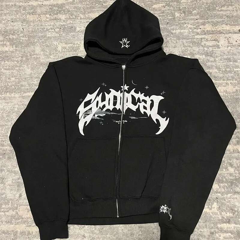 Y2k Zipper Hoodie Hip Hop Letter Print Oversized Hooded Sweatshirt Men Women New Haruku Punk Jacket Coat Tops Streetwear