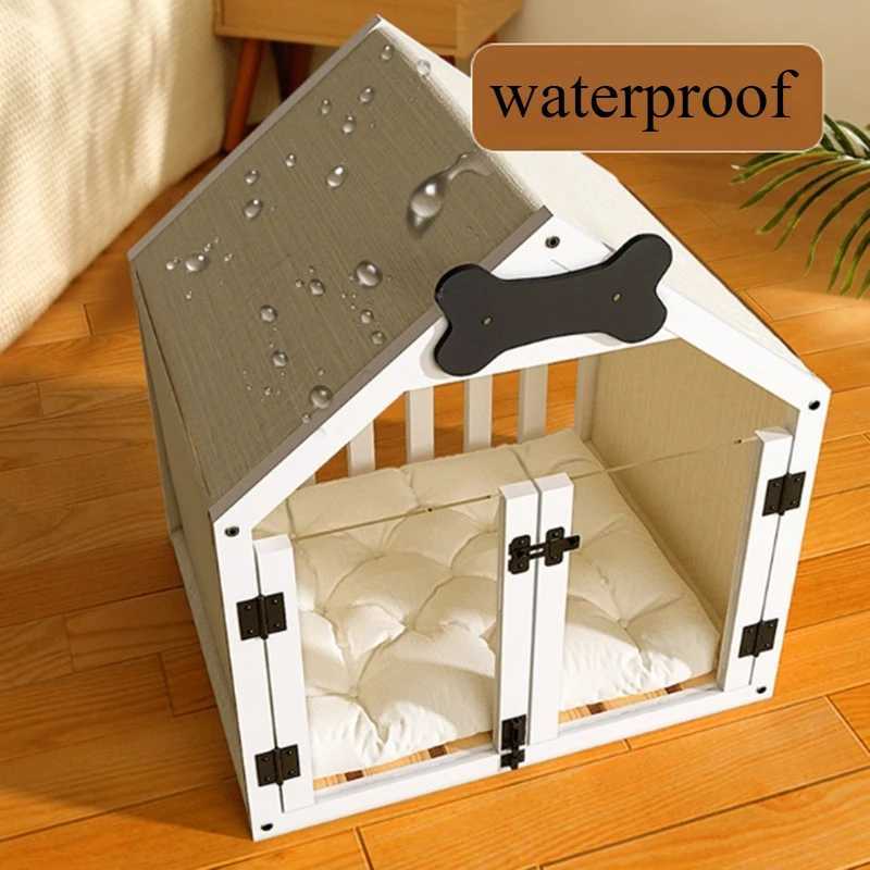 Solid wood dog house large space double door indoor breathable small dog house waterproof pet bed X250412
