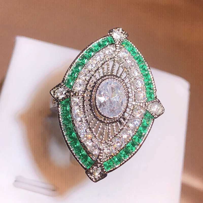 Retro fashion jewelry 925 stamp filled white and green AAA cubic zirconia CZ Princ cutting party wedding ringXJ250412