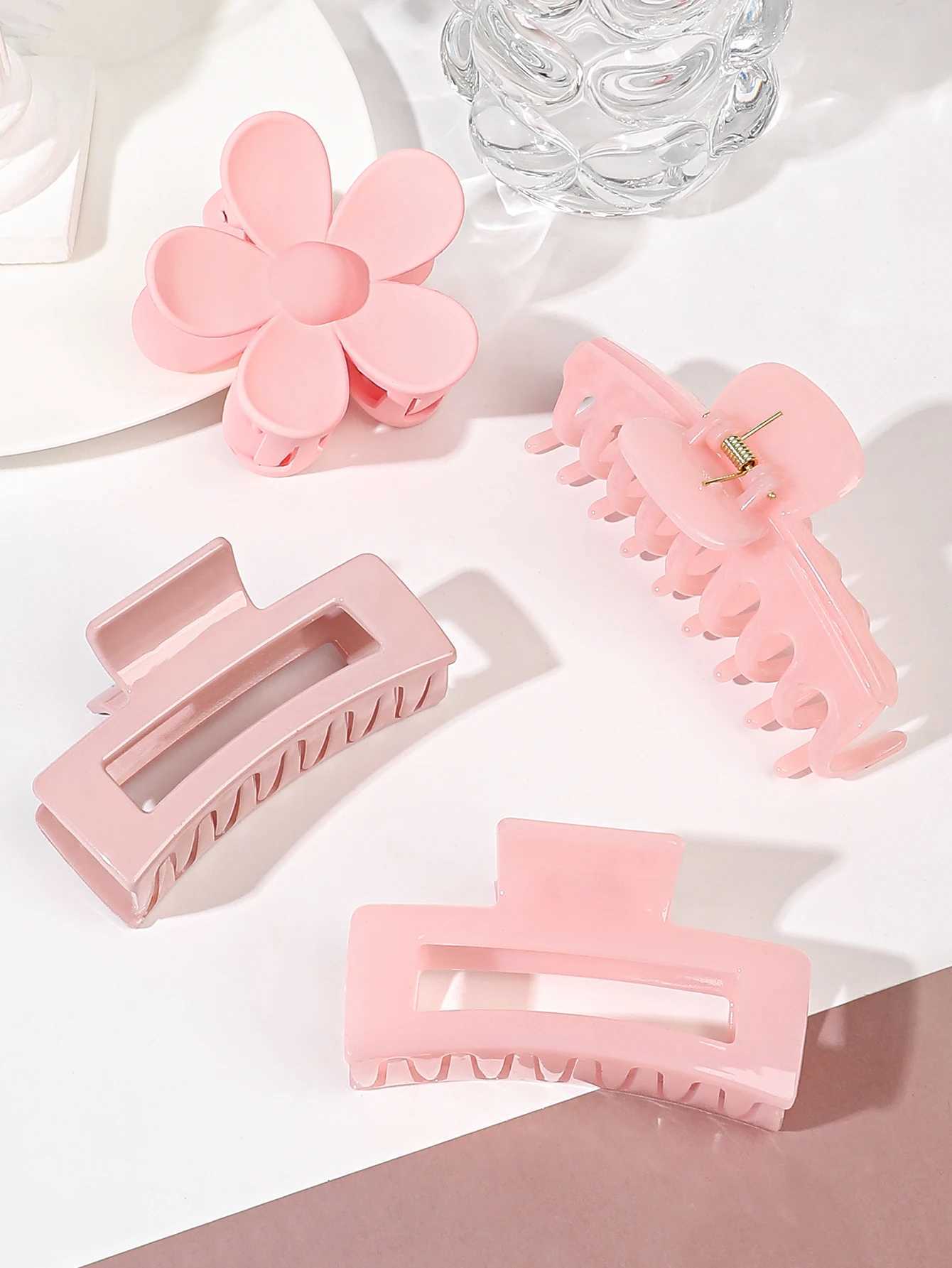 4pcs pink hair clip accessories multiple styles flower claw clip for thick hair female hair clip anti slip Y2504012