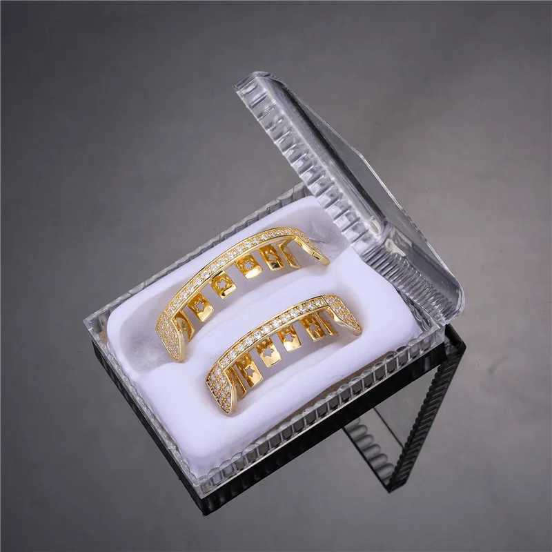Feel Style Teeth Scrub Set unisex cubic zirconia top and bottom teeth scrub boxes packaging mens and womens hip-hop jewelry W250412