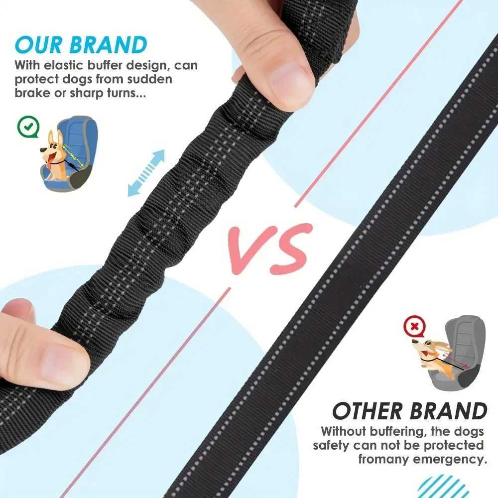Double dog seat belt with adjustable elastic car seat belt equipped with impact reflective dog car restraint suitable for pet seat belts Y250412