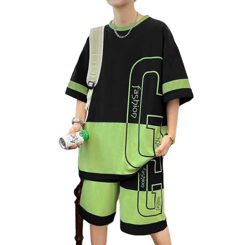 Summer Mens New Youth Leisure Sports Set Mens Loose Short Sleeve Fashion Two Piece Set Lightweight Transparent SXJ250412