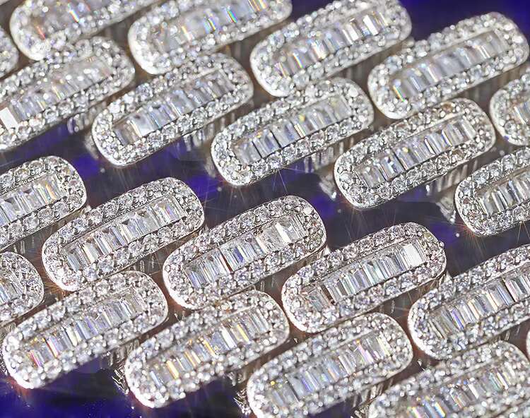 Customization Miami 20mm Width S925 Plated 18k Gold Real Moissanite Fashion baguette Necklace Cuban Link Chain