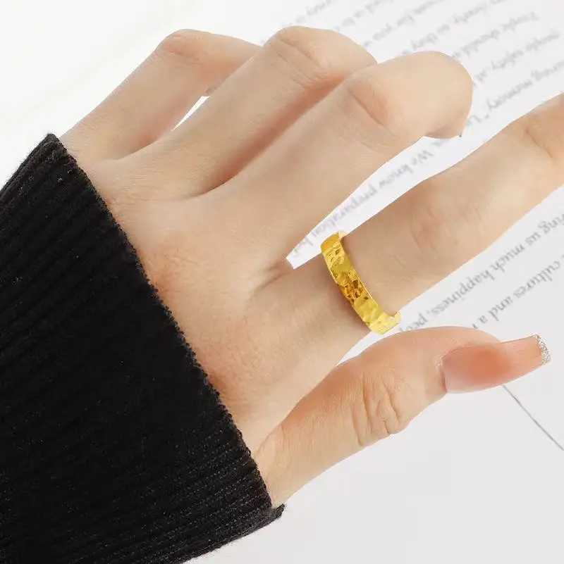 Stainless steel gold 4mm hammer shaped ring suitable for women size 5/6/7/8/9/10# engagement jewelry waterproof giftXJ250412