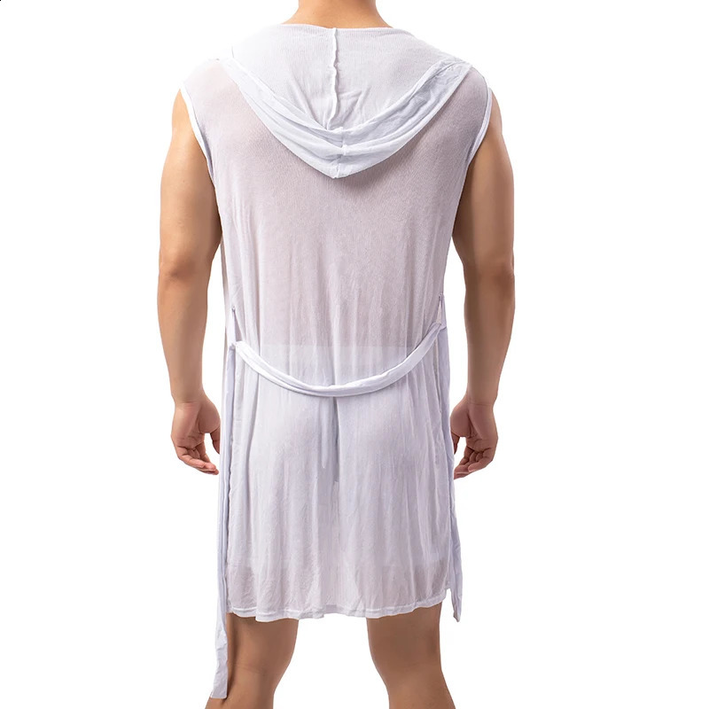 Men Sexy Pajamas Sleepwear Silk Pijama Hombre Hooded Bathrobe Men Bath Summer Dress Bath Robe 250409