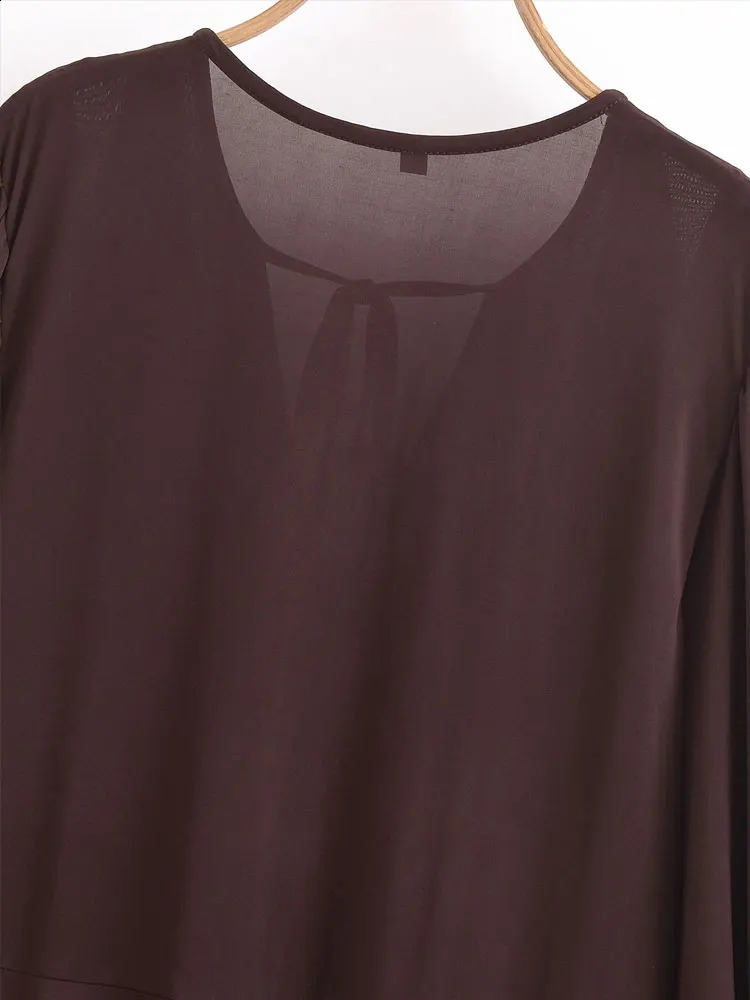 TRZA Ruffle Mini Womens Tie ONeck Long Sleeve Fashion Vestidos Unprinted Good Product 250411