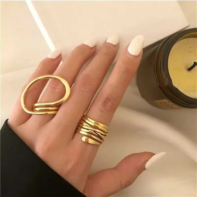 Silver Unique Line Large Ring Set Womens Large Ring Finger Jewelry Retro Twisted Geometric RingXJ250412
