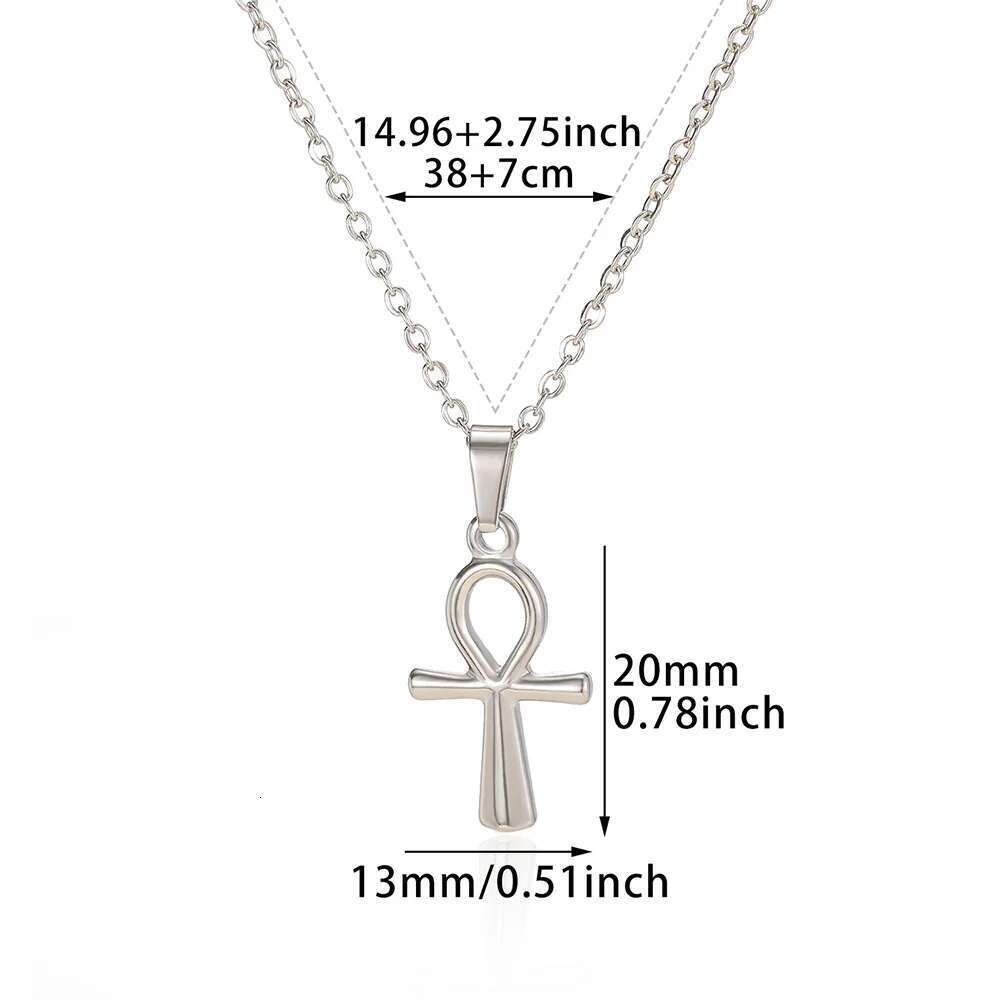 Religion Egyptian Ankh Crucifix Necklaces Gold Color Cross Charm Choker Stainless Steel Symbol of Life Jewelry Gifts Women Men