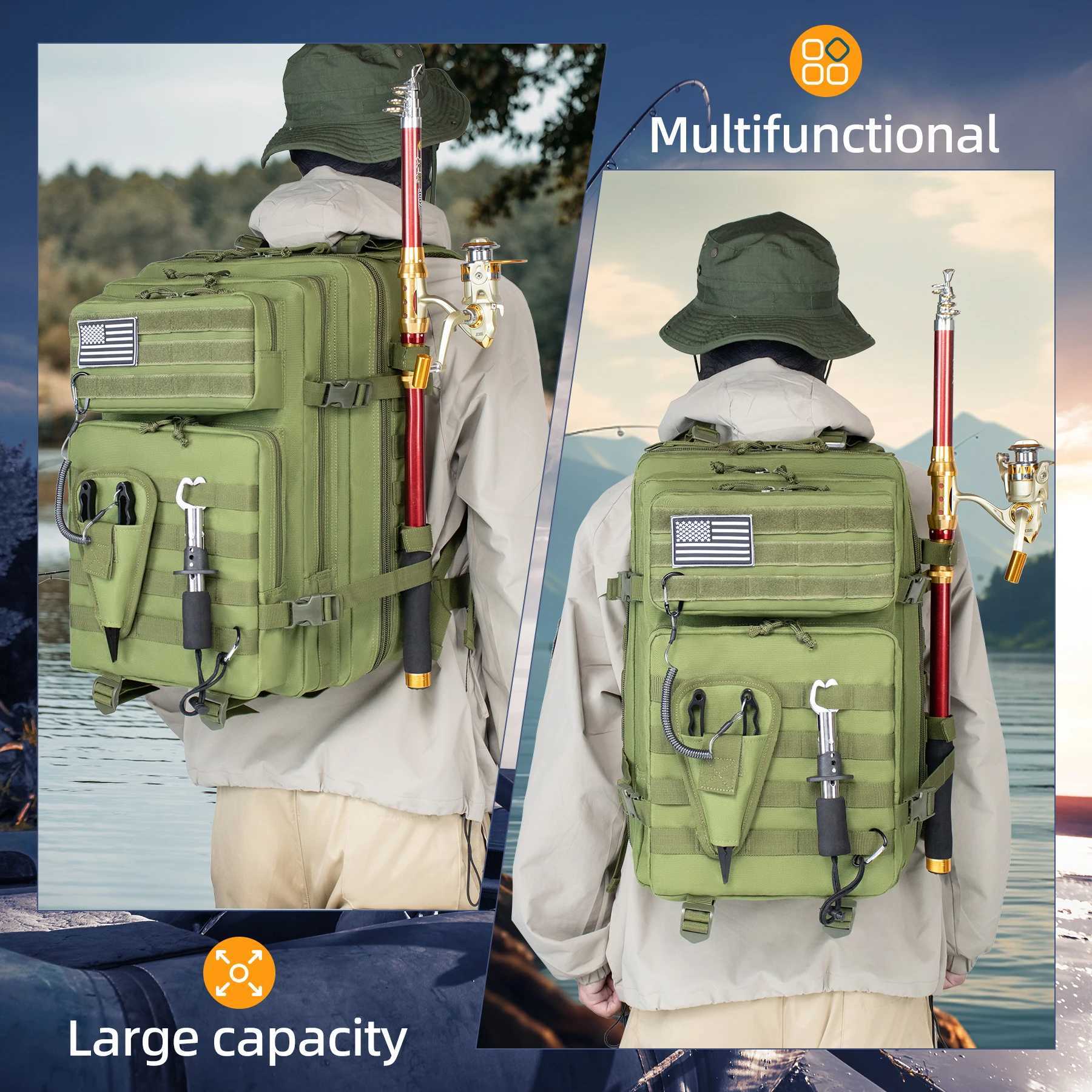 45L Fishing Hunting Bag Tactical Backpack Mens Travel Large Capacity Rucksacks Men Waterproof Outdoor Z250411
