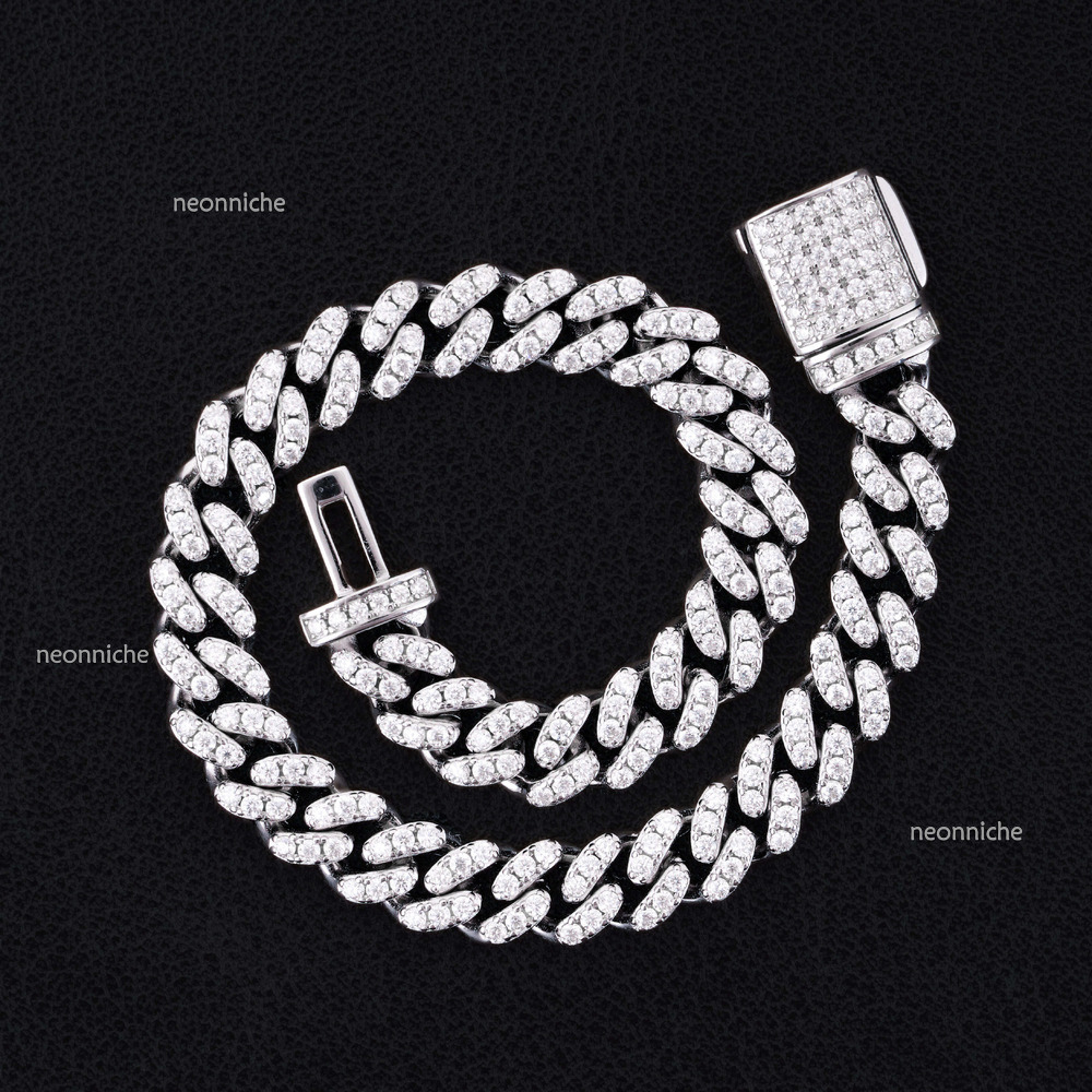 Hot Selg Sterg Sier D-Color Moissanite Trendy Hip-hop Cuban Bracelets in 6mm 8mm 10mm Sizes