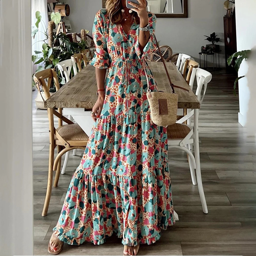 Floral Dress for Women Clothing 2025 Bohemian Loose Beach Sundress Skirt Female Holiday Fashion Korean Dress Vestido Robe 250410