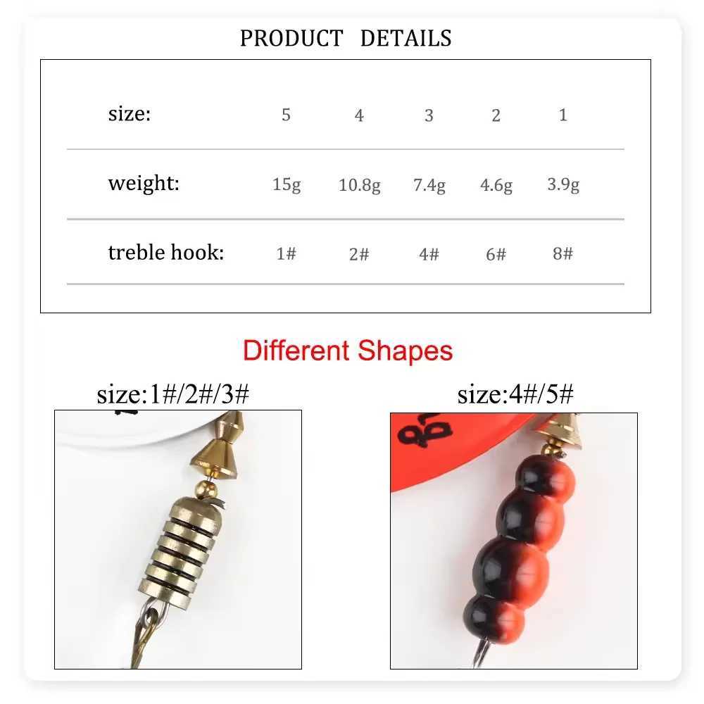 NGB Metal Fishing Lure Spinner Baits 1PCS 3.9g 4.6g 7.4g 10.8g 15g Rotating Spoon Lures Spinners With Treble Hooks Pike Baits Z250411