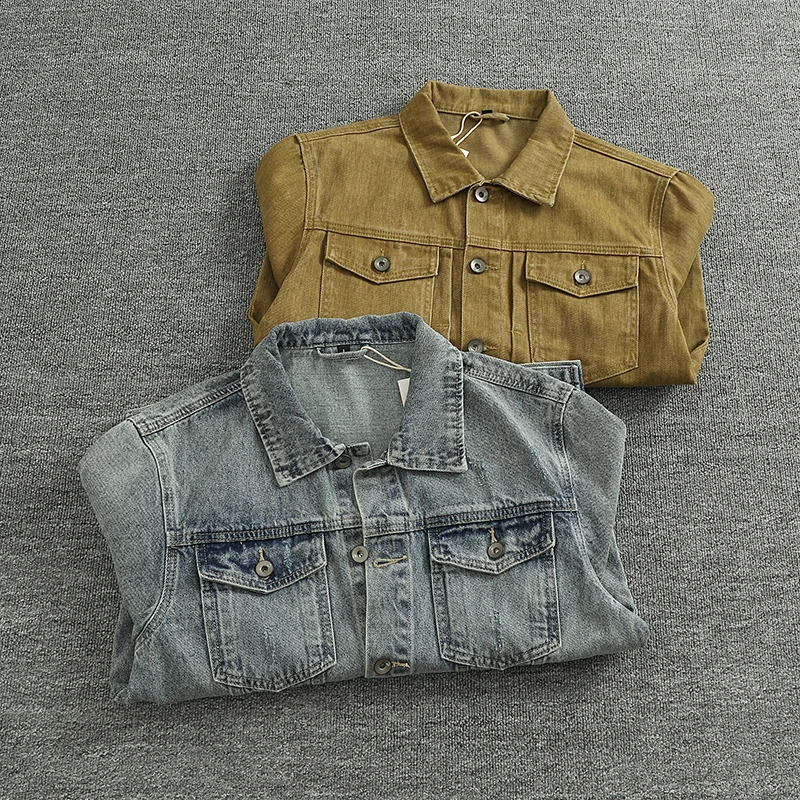 Autumn and winter cargo jacket mens casual European and American khaki retro denim shirt 250411