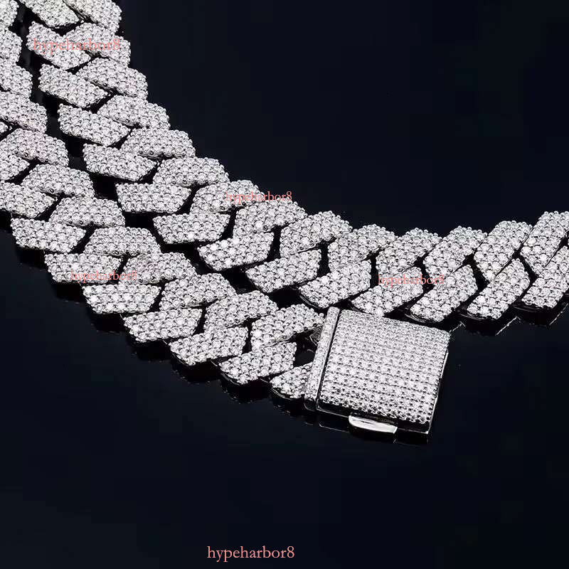 miami cuban k chain necklace designer for men 3 row bg moissanite dia 20MM wide choker iced out chains necklaces prong gold plate rock hip hop jewelry