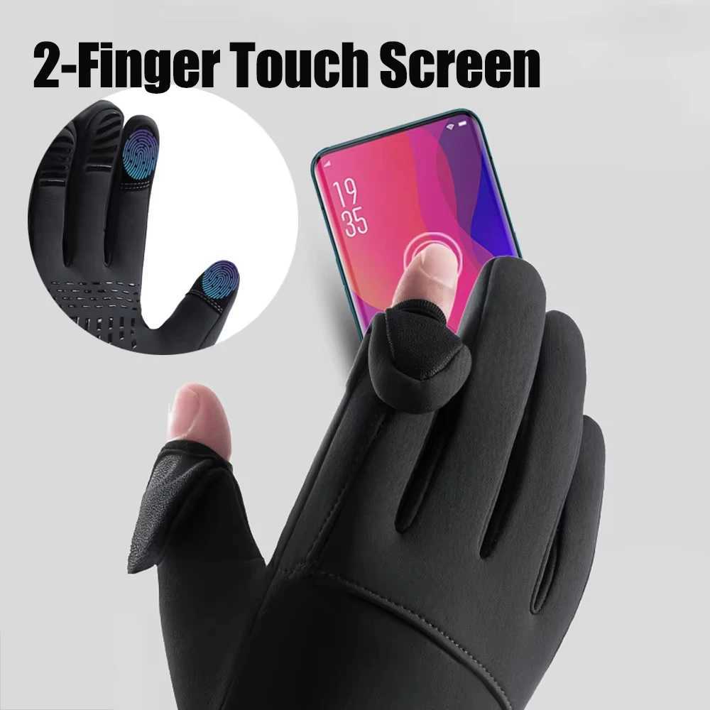 Winter Flip Open Two Finger Gloves Men Women Warm Touch Screen Gloves Outdoor Windproof Waterproof Cycling Skiing Fishing GlovesW251112
