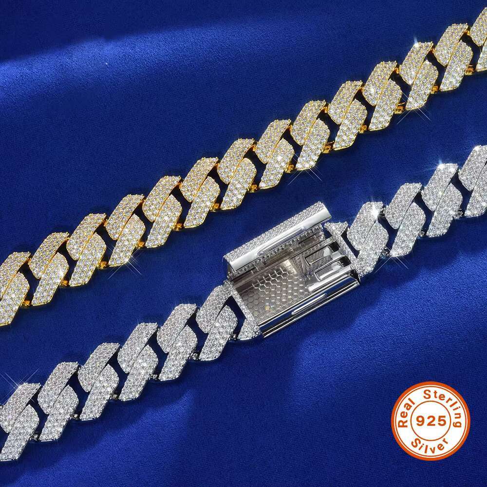 S925 Silver Moissanite Cuban Hip Hop 20mm Necklace and Bracelet