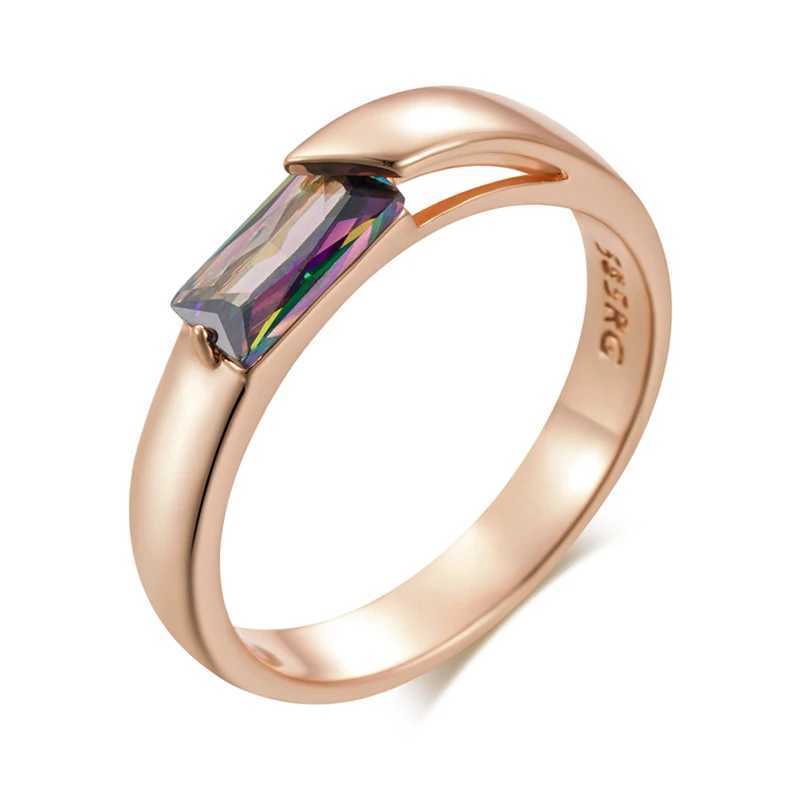 Kienl Hot Square Colored Natural Zircon Ring Womens 585 Rose Gold Exquisite Wedding Dress Daily Exquisite JewelryXJ250412