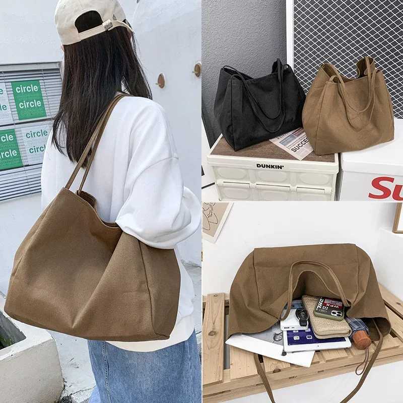 Casual Large Capacity Canvas Shopper Totes High Quality Eco Reusable Grocery Handbag for Women Travel Shoulder Bags Daily PouchC250412