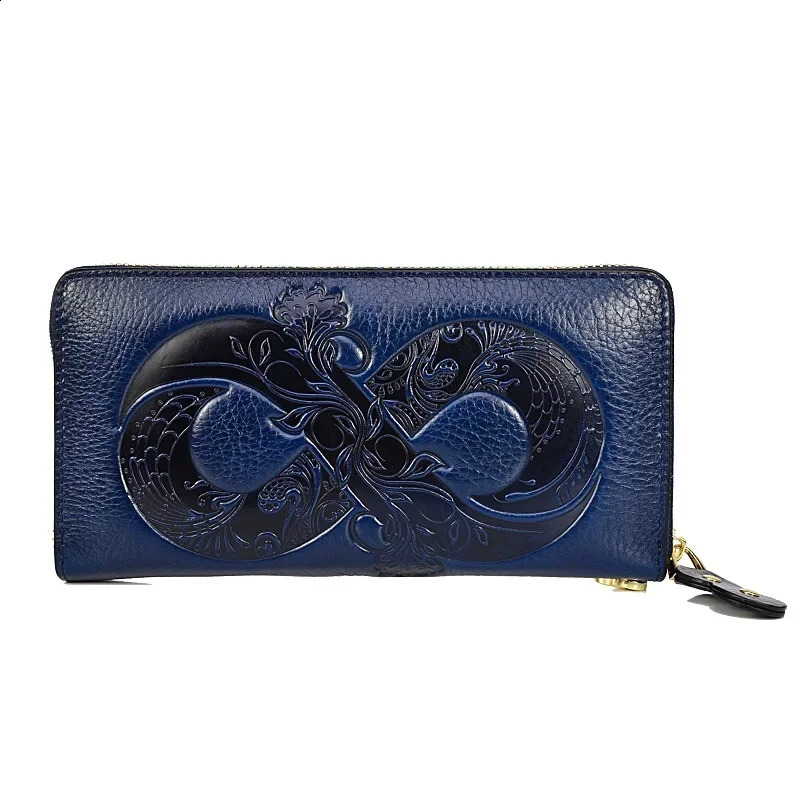 Big leather wallet bag long lucky real cow leather wallet womens one layer cow hidden card clip phone clutch 250411