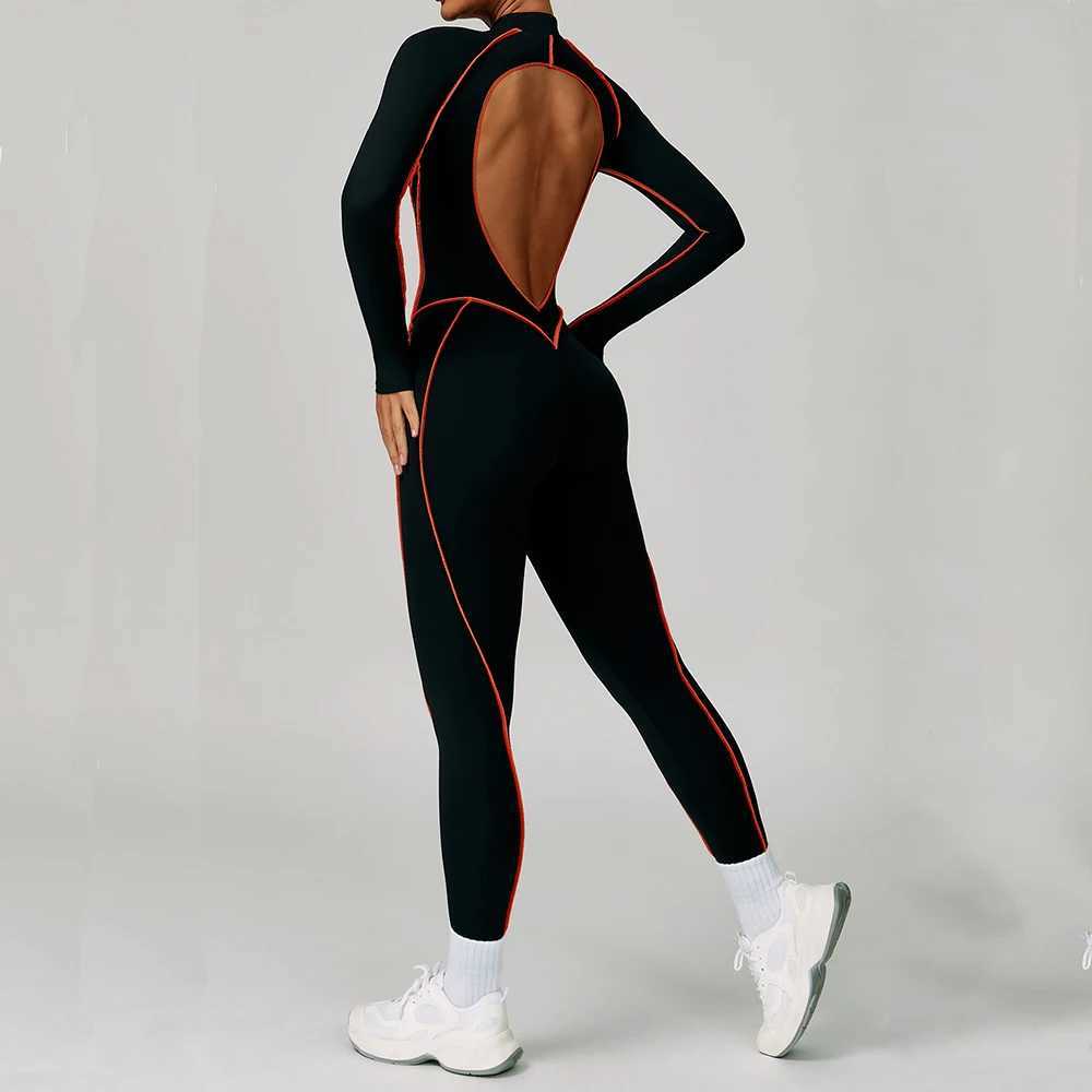 Yoga Bodysuits Women Breathable Workout Sets Gym Clothes Push Up Fitness Running Sportwear Sexy Zipper Leggings Suit J251112