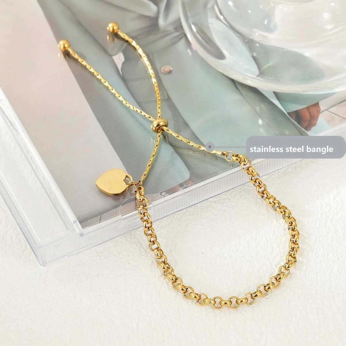 316L stainless steel bracelet Heart Bracelet Pull Titanium Steel bangle Ball Chain Bracelet Anklet adjustable braceletsC250411