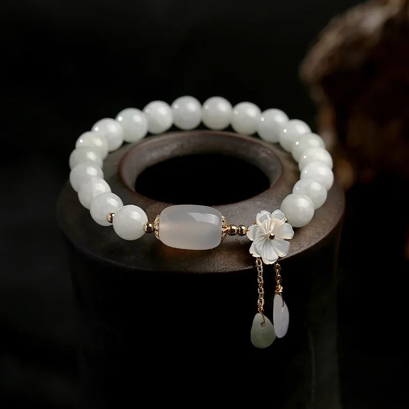 Flower shaped Shell Natural Jade Bead Water Drop 14K Gold Filled Chain Bracelet Womens Exquisite Jewelry Accessories Gift YBR410 250409