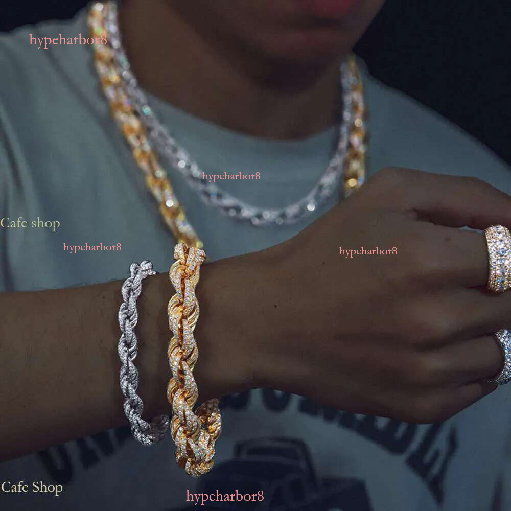 Designer Cuban k Fasion Pass Dia Tester 8mm 12mm Full Vvs Moissanite Iced Out Rope Chain Men Women Hip Hop Jewelry Twisted Necklace